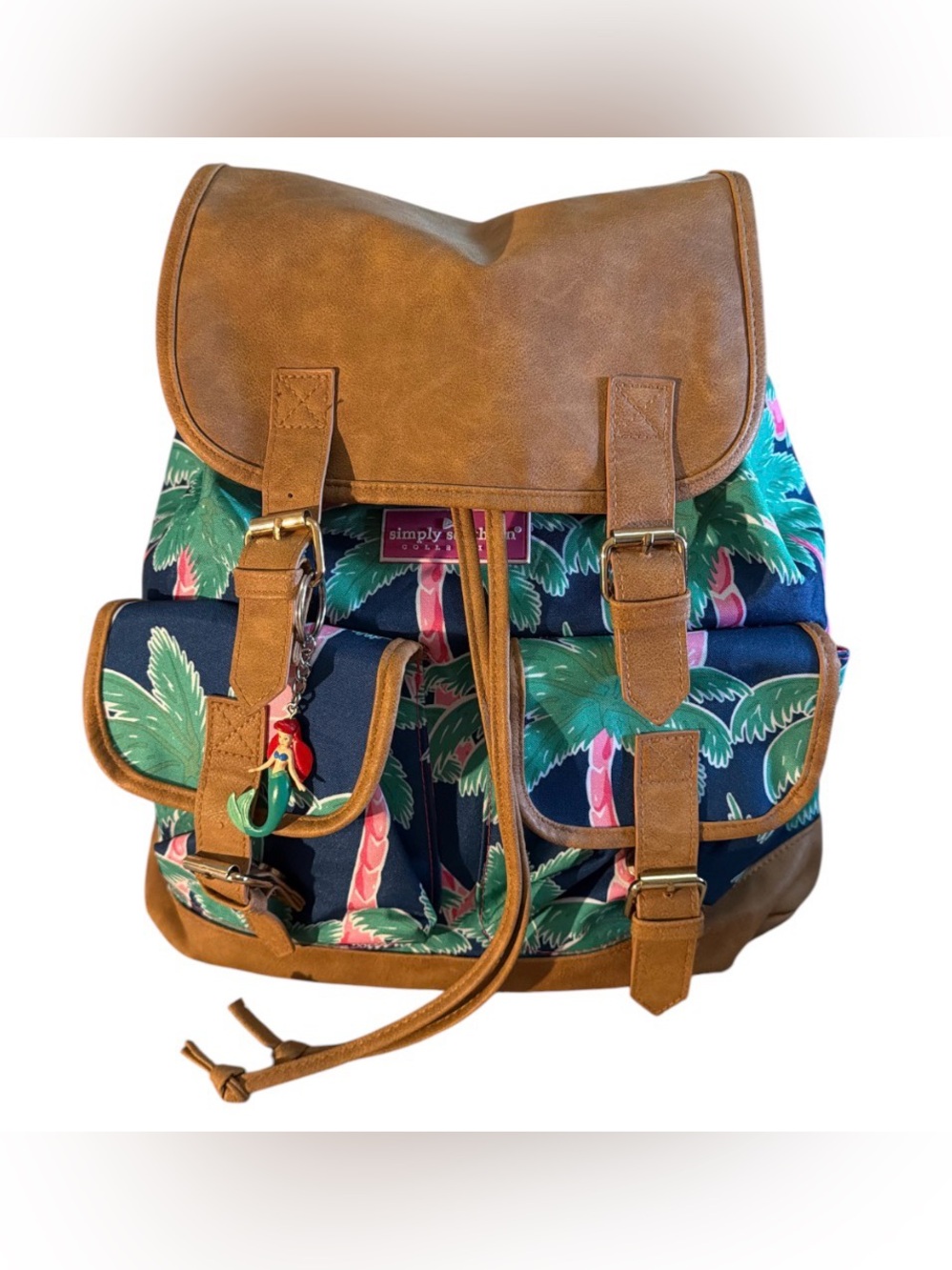 Simply Southern Tropical Navy Backpack with Tan Trim and Pink Accents EUC - Picture 2 of 8
